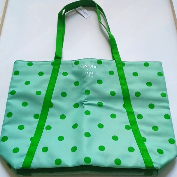 NWT Kate Spade x Clinique Collab Reversible Tote Green Dots - Picture 1 of 8